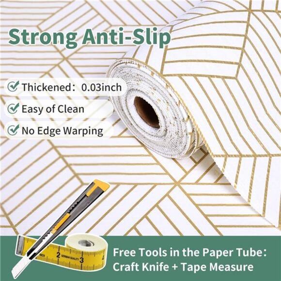 Gold and White Shelf Liners for Kitchen Cabinets Non Adhesive Easy to Use - Picture 2 of 6